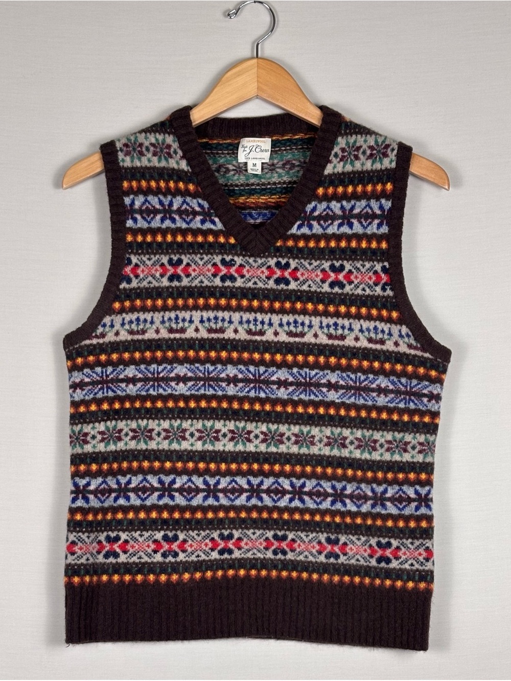 J.Crew 100% Lambswool Fair Isle Sweater Vest Brown Multicolor Medium